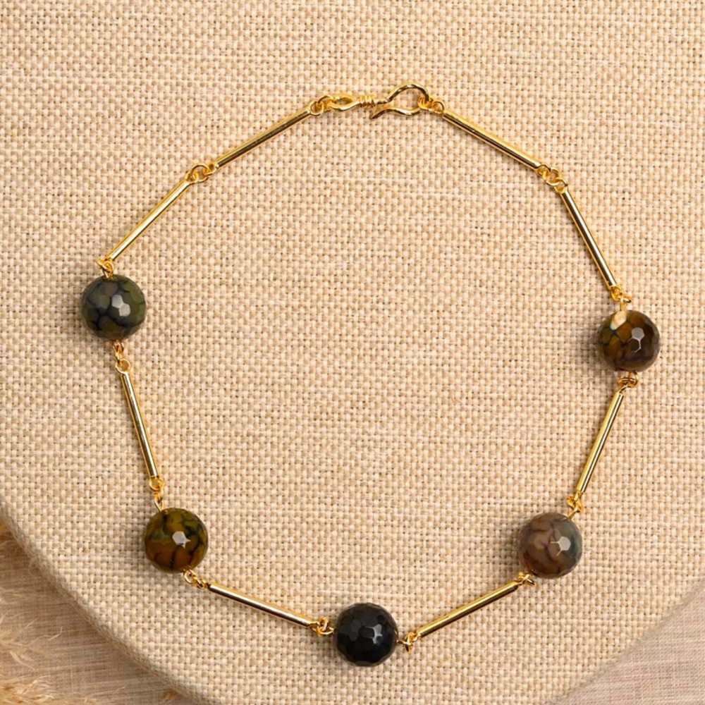 New two tone multi beaded necklace .